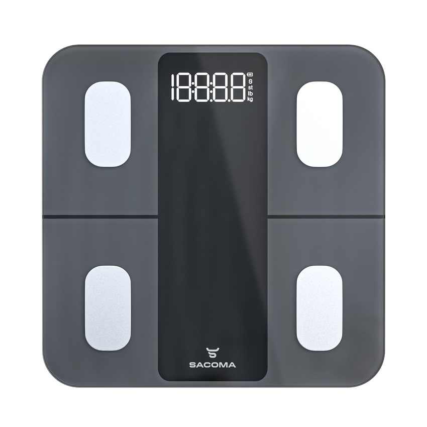 Sacoma Edge digitale personenweegschaal met helder LED display en nauwkeurige meting in strak en modern design