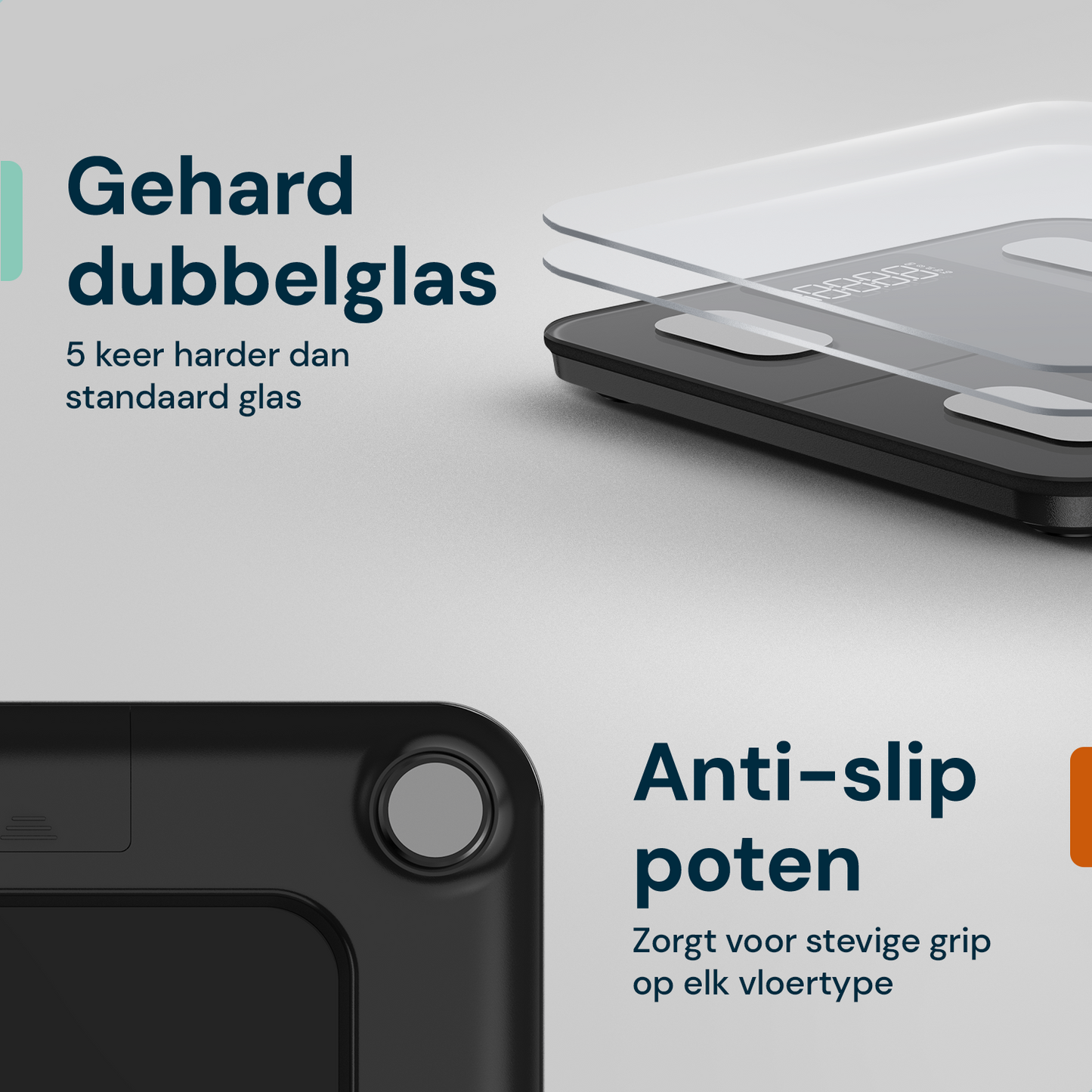 Sacoma Edge weegschaal met gehard dubbelglas en anti slip poten voor extra stevigheid en stabiliteit