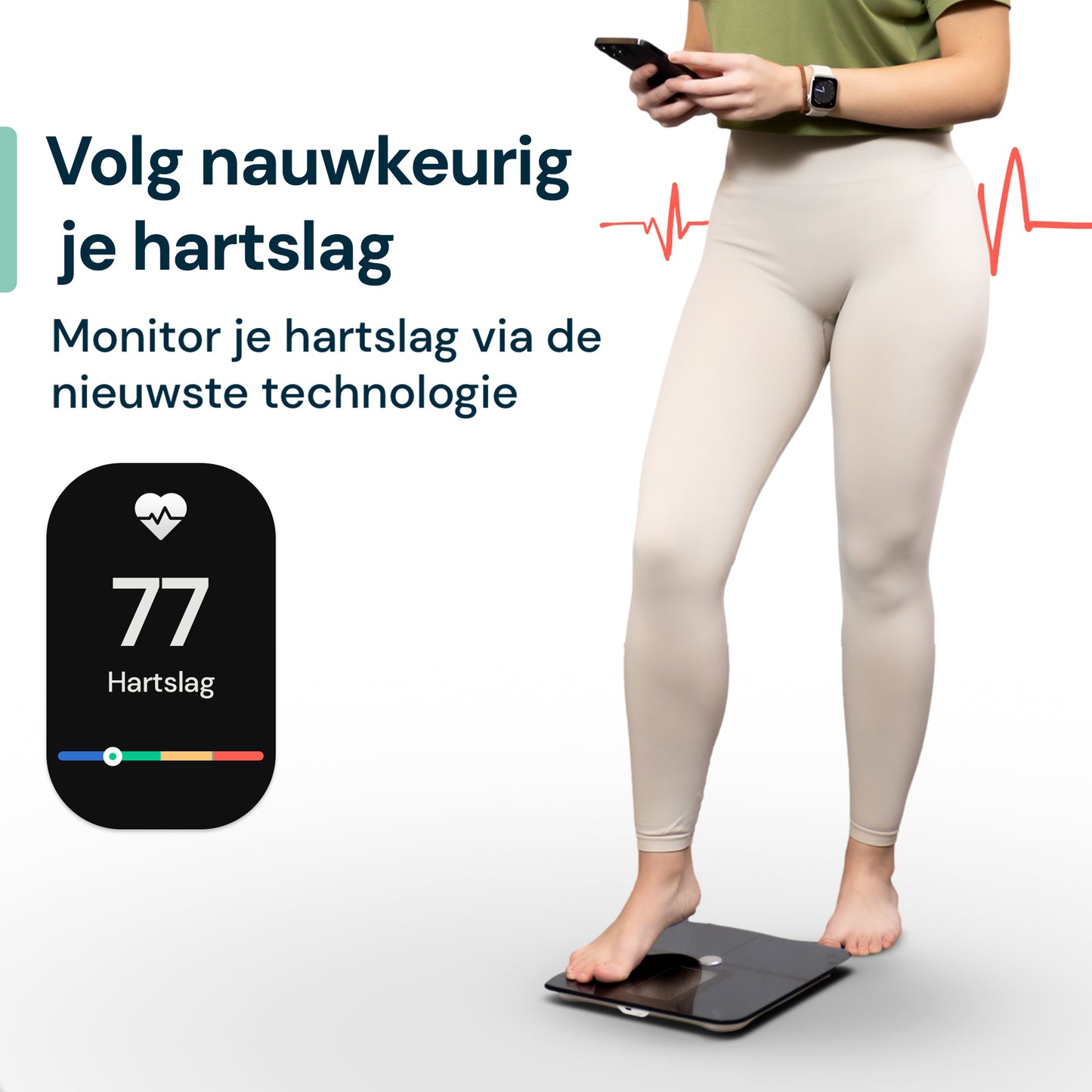 Slimme weegschaal met hartslagmeting en app koppeling voor het monitoren van je gezondheid en lichaamsanalyse