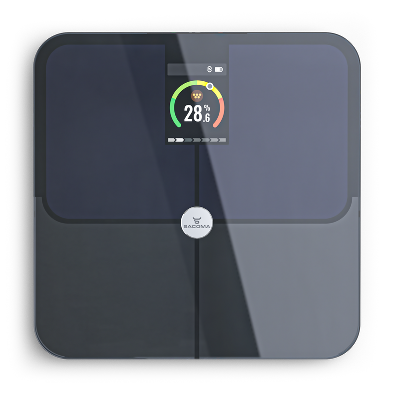 Sacoma Pro slimme weegschaal met modern display en nauwkeurige meting van gewicht, BMI en vetpercentage