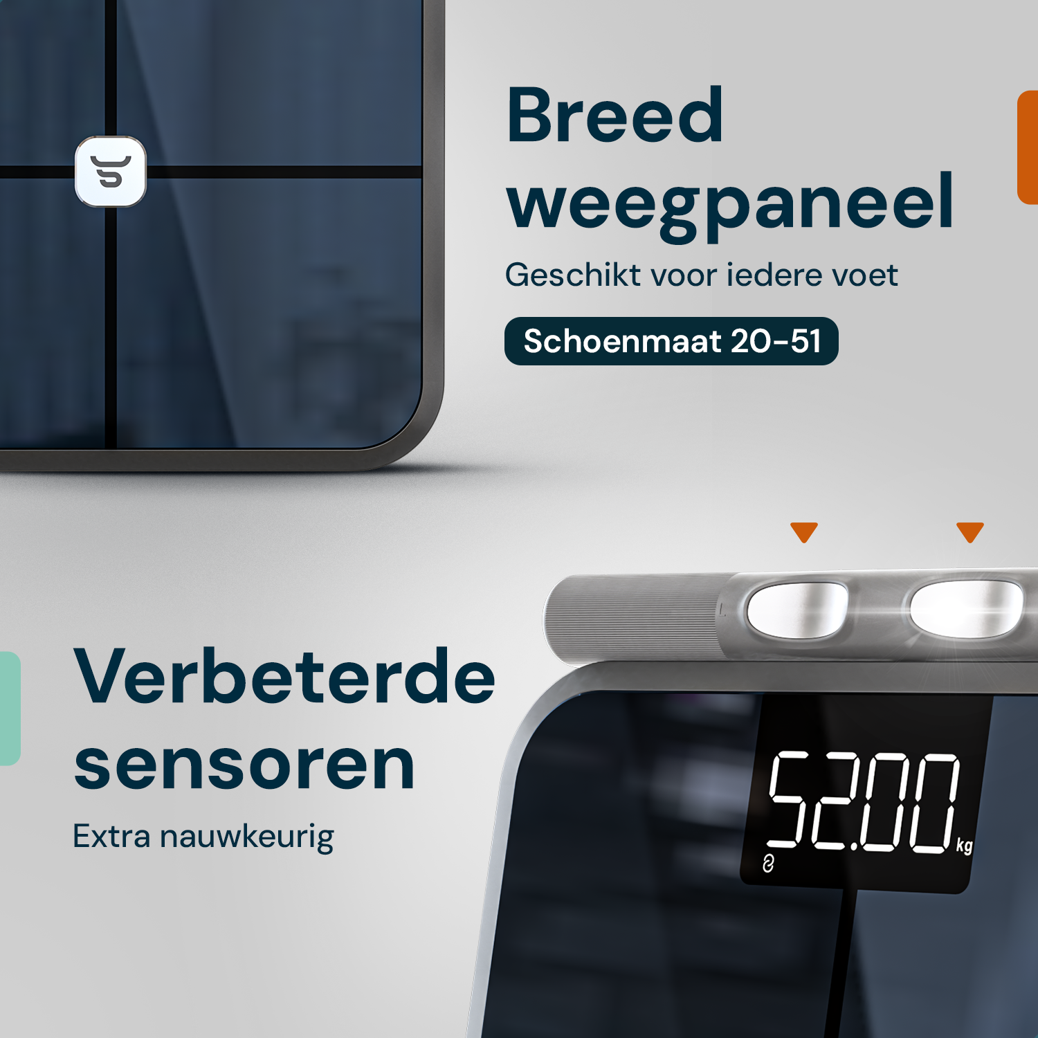 Weegschaal met breed weegoppervlak en verbeterde sensoren voor stabiele meting