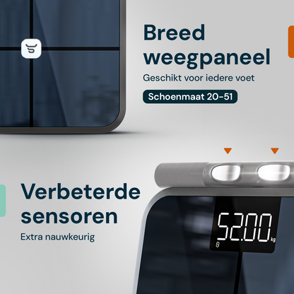 Weegschaal met breed weegoppervlak en verbeterde sensoren voor stabiele meting