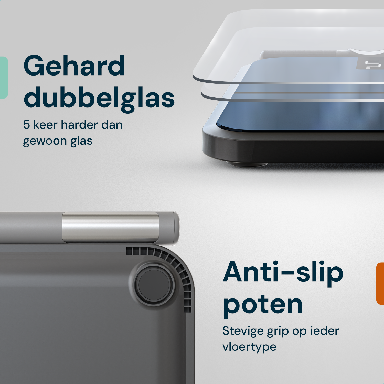 Personenweegschaal met gehard glas en antislip poten voor extra stabiliteit